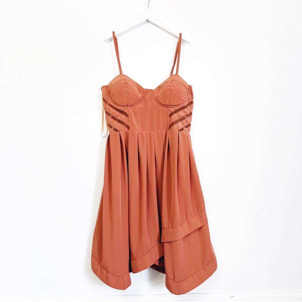 🖤EVERLY orange rust Dress Women's Cut Outs mesh Bustier Top